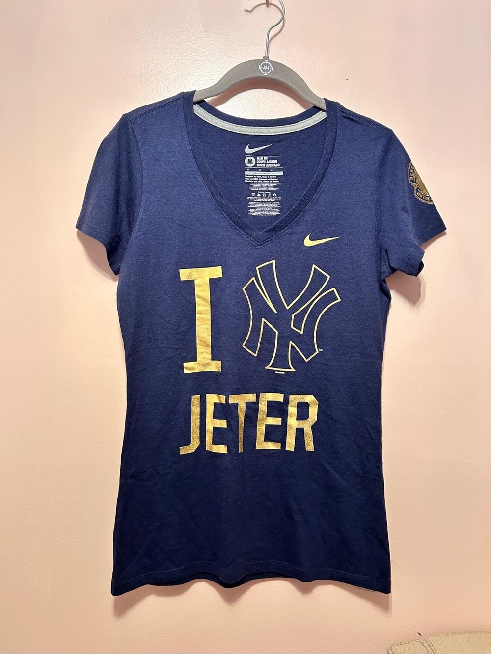 Nike Navy Tee with White Swoosh and Cream Neck Trim